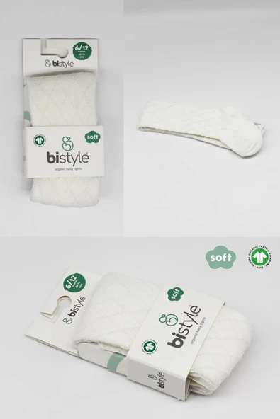 Eterelle Tekli Ekose Kabartma Penye Külotlu Çorap Bs50105 Ekru - Resim 5