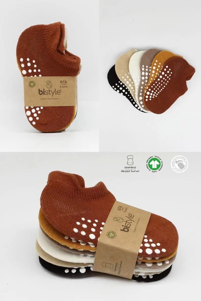 Eterelle 6'lı Sneakers Kaymaz Penye Çorap Bs20102 Toprak - Resim 6