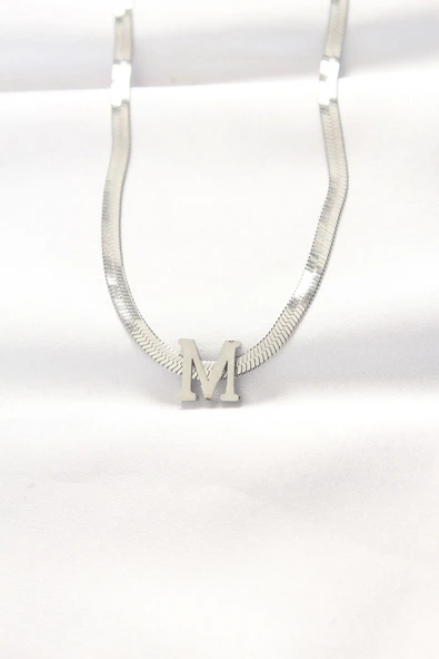 HEYF 316L Çelik M Harfli Silver Renk İtalyan Zincirli Kolye ürün görseli 1