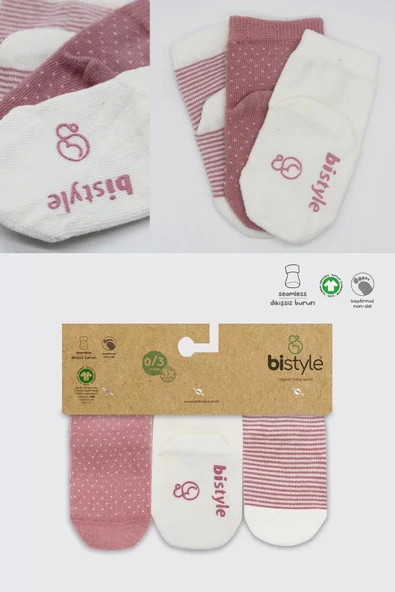 Eterelle Puanlı Kaymaz Penye Soket Çorap 3'lü Bs10108 Pudra - 6
