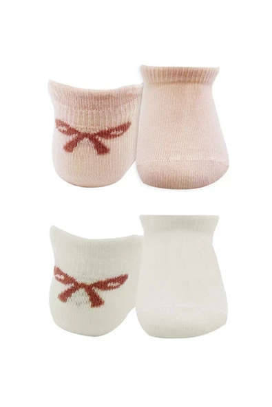 Eterelle 2'li Sneakers Smile Penye Çorap Bs20106 Pembe Ekru - Resim 2