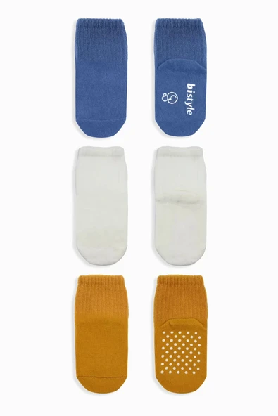 Eterelle Basic Kaymaz Penye Soket Çorap 3'lü Bs10107 İndigo Ekru Hardal - 2