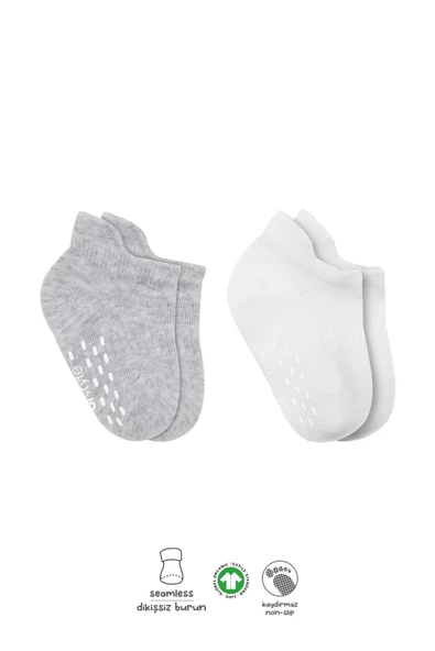 Eterelle 2'li Sneakers Kaymaz Basic Penye Çorap Bs20103 Gri Beyaz