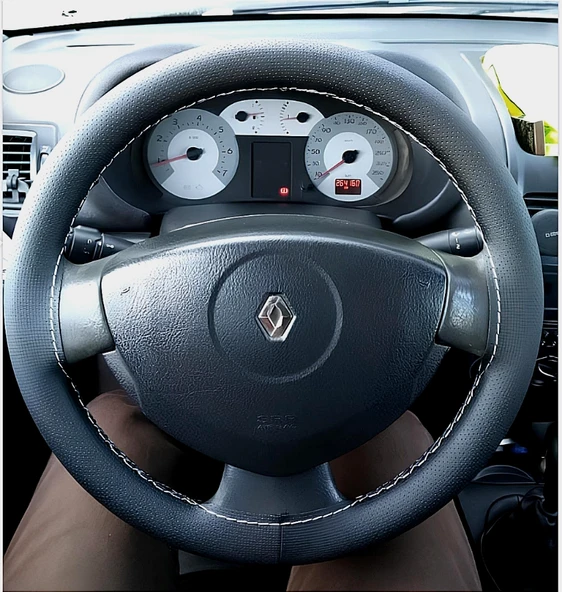 DİKİŞLİ DİREKSİYON KILIFI NOKTALI DERİ GRİ DİKİŞLİ RENAULT CLİO 2007 SONRASI İÇİN ürün görseli