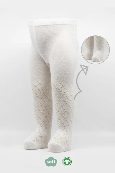 Eterelle Tekli Ekose Kabartma Penye Külotlu Çorap Bs50105 Ekru ürün görseli 1