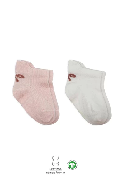 Eterella 2'li Sneakers Smile Penye Çorap Bs20106 Pembe Ekru