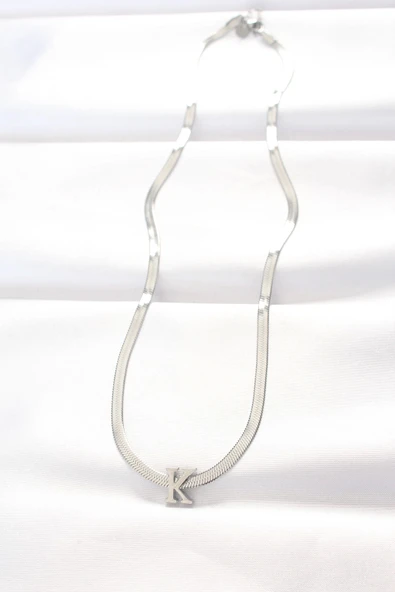HEYF 316L Çelik K Harfli Silver Renk İtalyan Zincirli Kolye - 2