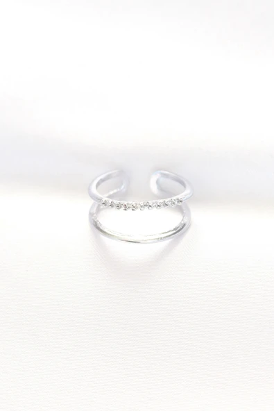 HEYF 2li Görünümlü Su Yolu Tasarımlı Silver Renk Ayarlanabilir Yüzük - Resim 2