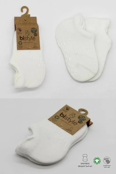 Eterelle 2'li Sneakers Kaymaz Basic Penye Çorap Bs20103 Ekru Ekru - Resim 5