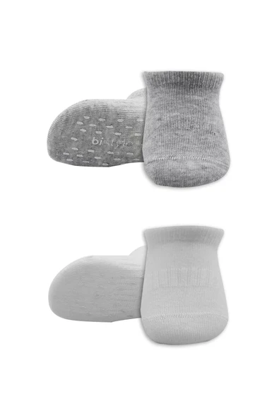 Eterelle 2'li Sneakers Kaymaz Basic Penye Çorap Bs20103 Gri Beyaz - 2