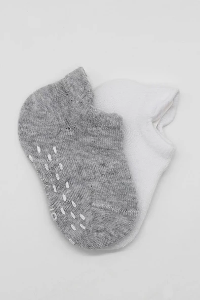 Eterelle 2'li Sneakers Kaymaz Basic Penye Çorap Bs20103 Gri Beyaz - 4