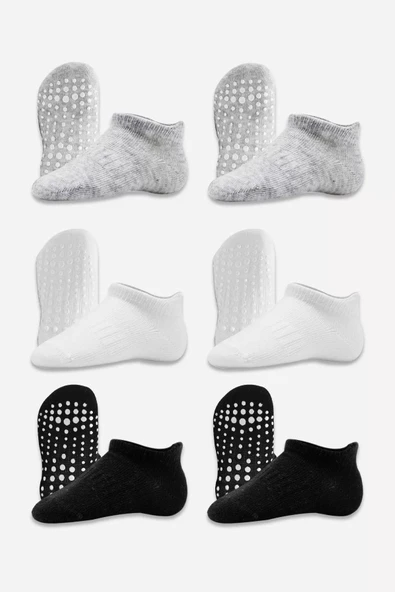 Eterelle 6'lı Sneakers Kaymaz Penye Çorap Bs20102 Gri Beyaz Siyah - 3