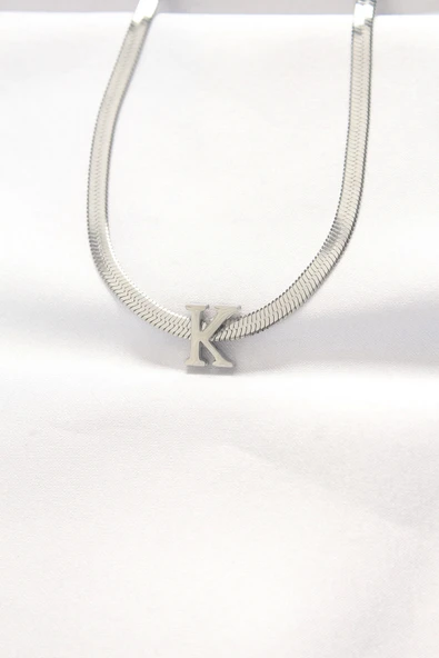 HEYF 316L Çelik K Harfli Silver Renk İtalyan Zincirli Kolye