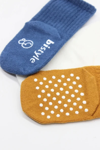 Eterelle Basic Kaymaz Penye Soket Çorap 3'lü Bs10107 İndigo Ekru Hardal - 4