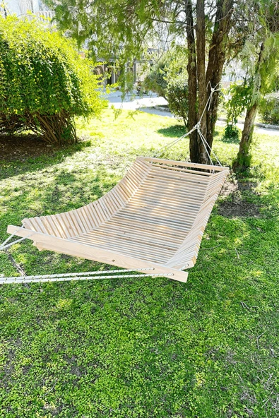 Doğal Ahşap Hamak Katlanabilir, Ergonomik Tasarım, Konforlu ve Dayanıklı, 110 Kg Taşıma Kapasiteli - Resim 3