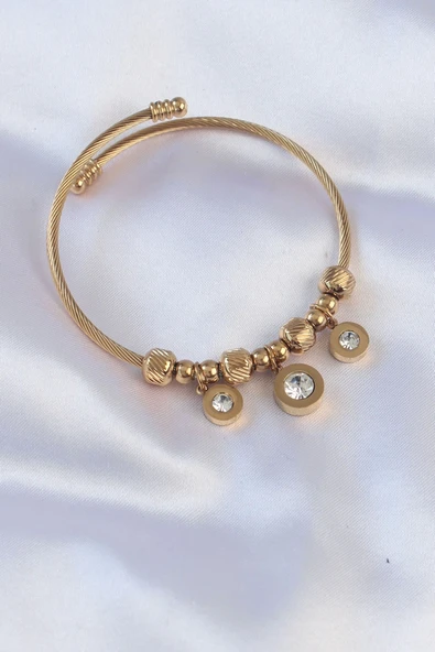 HEYF 316L Çelik Gold Renk Zirkon Taşlı Model Charm Bileklik ürün görseli 1