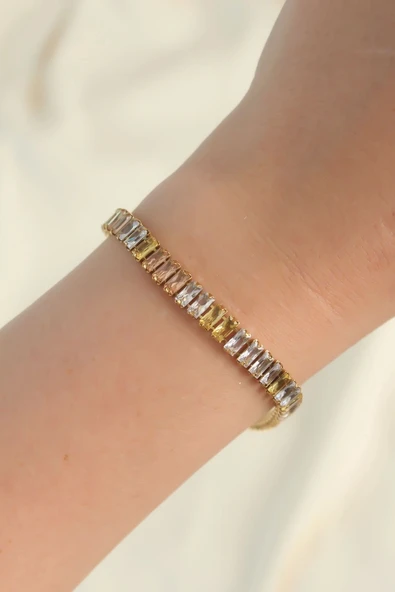 HEYF 316L Çelik Gold Renk Renkli Su Yolu Tasarımlı Bileklik - Resim 2