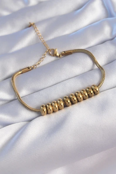 HEYF 316L Çelik Gold Renk Oval Figürlü Bileklik