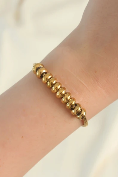 HEYF 316L Çelik Gold Renk Oval Figürlü Bileklik - 2