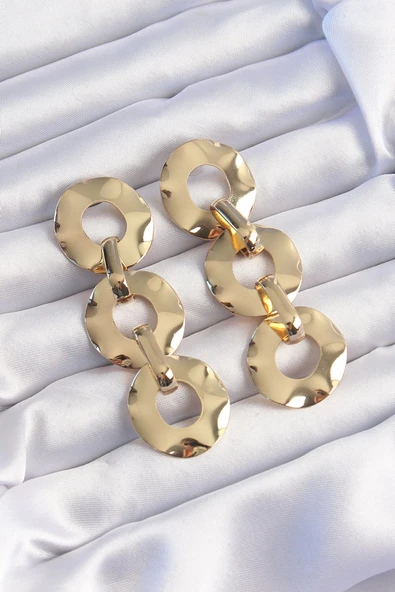 HEYF Pirinç Gold Renk Oval Ayna Model Sallantılı Küpe ürün görseli 1