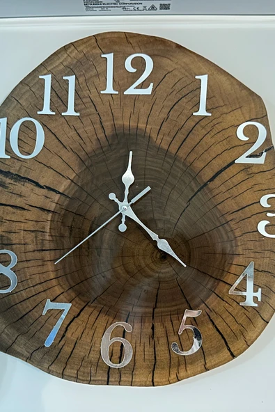 El Yapımı Ceviz Dilimi Duvar Saati, Rustik Ağaç Duvar Saati, Doğal Ahşap Dekor, Benzersiz Kütük Saat - Resim 2