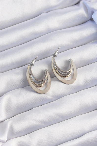 HEYF Pirinç Gold Gümüş Renkli Düz Plaka Halka Küpe