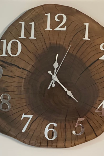El Yapımı Ceviz Dilimi Duvar Saati, Rustik Ağaç Duvar Saati, Doğal Ahşap Dekor, Benzersiz Kütük Saat - Resim 4