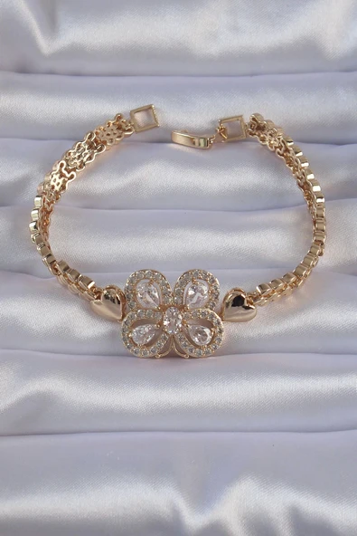 HEYF Pirinç Gold Renk Zirkon Taşlı Kelebek Figürlü Parçalı Model Bileklik - Resim 2