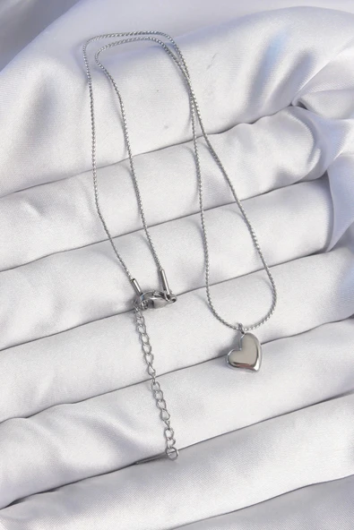 HEYF 316L Çelik Gümüş Renk Minimal Kalp Tasarımlı Kolye - Resim 2