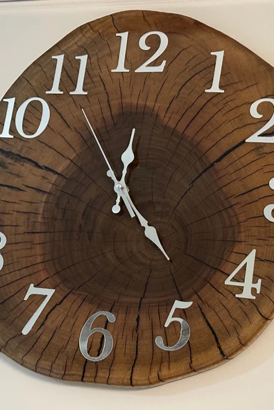 El Yapımı Ceviz Dilimi Duvar Saati, Rustik Ağaç Duvar Saati, Doğal Ahşap Dekor, Benzersiz Kütük Saat - Resim 5