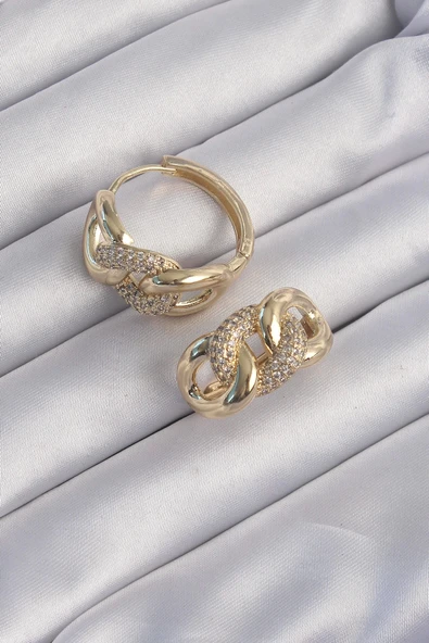 HEYF Pirinç Gold Renk Zirkon Taşlı Samanyolu Küpe ürün görseli