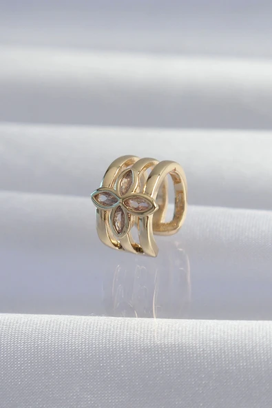 HEYF Pirinç Gold Renk Yonca Earcuff Küpe ürün görseli 1