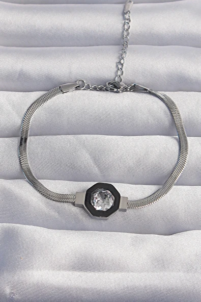 HEYF 316L Çelik Gümüş Renk Zirkon Taşlı Mineli İtalyan Zincir Serenay Bileklik ürün görseli 1