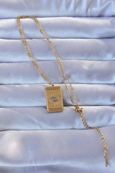 HEYF 316L Altın Renk İşlemeli Nazarlı Göz Model Vintage Kolye - Resim 2