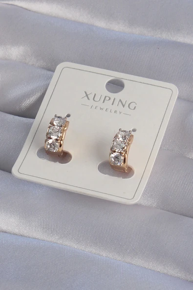 HEYF XUPİNG Rose Renk Zirkon Taşlı Minimal Halka Küpe