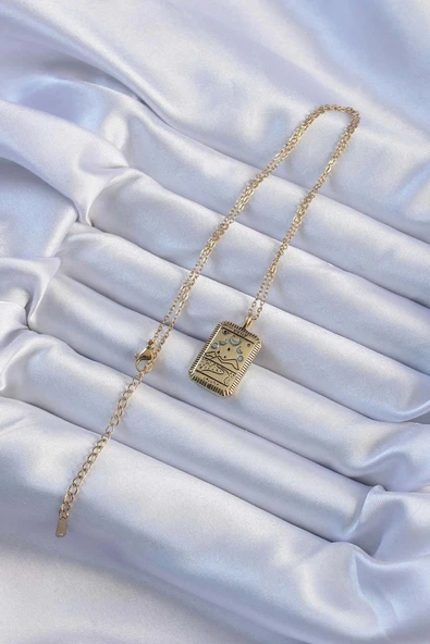 HEYF 316L Çelik Zincir Eskitme Altın Renk Ay Figürlü Tarot Kolye - Resim 2