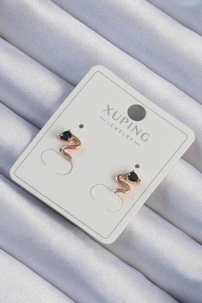 HEYF Xuping Rose Renk Siyah Zirkon Taşlı Kıvrımlı Küpe ürün görseli 1