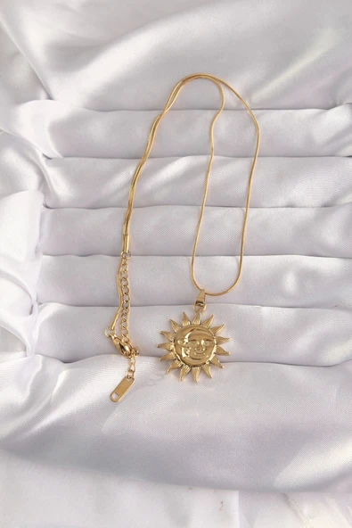 HEYF 316L Çelik Gold Renk Güneş Figür Vintage Kolye - 2