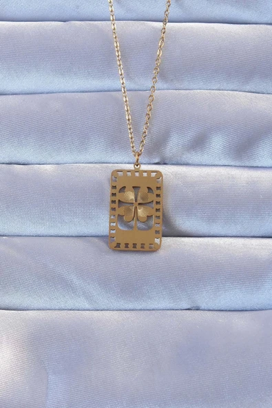 HEYF 316L Altın Renk İşlemeli Yonca Model Vintage Kolye ürün görseli 1