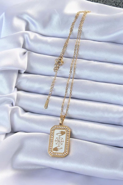 HEYF 316L Çelik Zincir Altın Renk Mineli Zirkon Taşlı Göz Figür Tarot Kolye - Resim 2