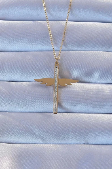 HEYF 316L Çelik Altın Renk Zirkon Taşlı Mikail Kolye ürün görseli 1