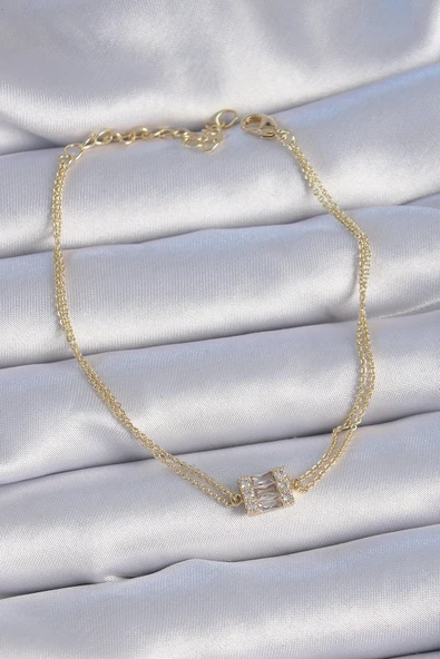 HEYF Pirinç Gold Renk Kare Zirkon Taşlı Kadın Bileklik ürün görseli 1