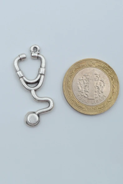 Doktor Steteskop Gümüş Kaplama Kolye Ucu - Resim 3