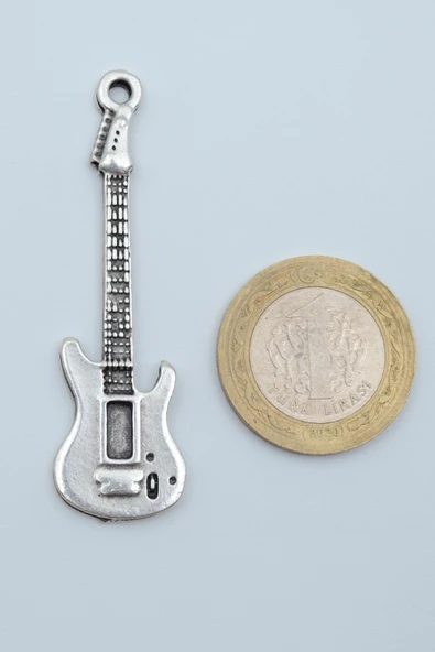 Elektro Gitar Gümüş Kaplama Deri İp Kolye - 4