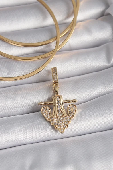 HEYF Pirinç Gold Renk Zirkon Taşlı Çapa Model Ajda Charm ürün görseli 1