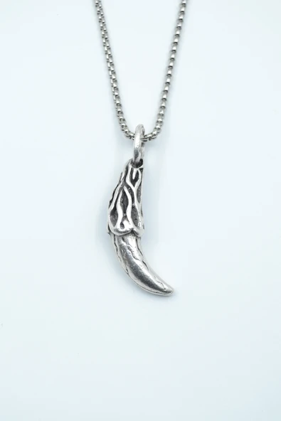 Kurt Dişi Gümüş Kaplama Örme Zincir Kolye ürün görseli