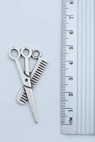 Berber - Makas - Tarak Gümüş Kaplama Örme Zincir Kolye - Resim 3