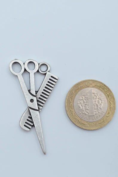 Berber - Makas - Tarak Gümüş Kaplama Örme Zincir Kolye - Resim 4