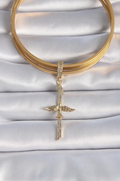 HEYF Pirinç Gold Renk Zirkon Taş Detaylı Elif Model Anka Kuşu Figür Ajda Charm - Resim 2