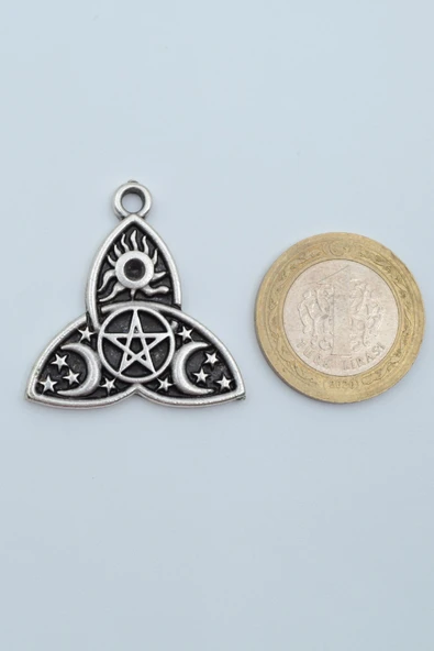 Triquetra Gümüş Kaplama Örme Zincir Kolye - 4